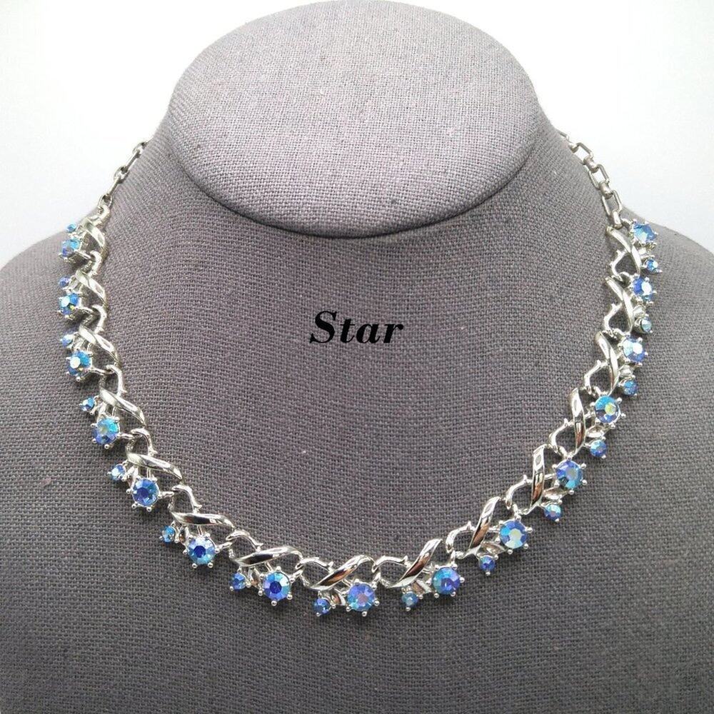 Vintage Star Company Blue Aurora Borealis Choker Necklace, Silver Tone, 17 Inch